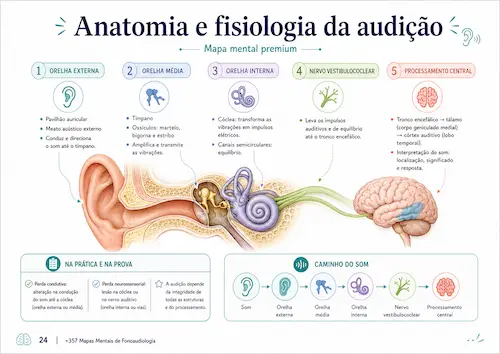 Mapa mental de anatomia e fisiologia da audição