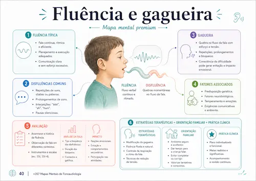 Mapa mental de fluência e gagueira